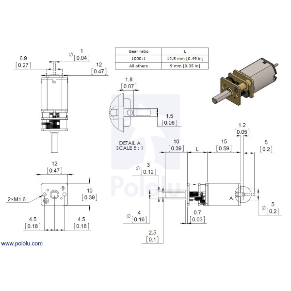 Pololu 298:1 Micro Metal Gearmotor HP 6V 100RPM