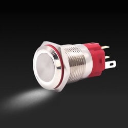 Rugged Metal On/Off Switch with White LED Ring - 16mm...