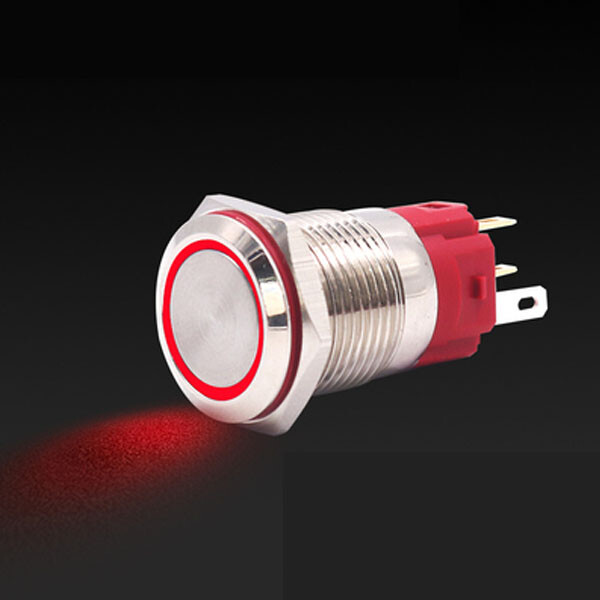 QITA Rugged Metal On/Off Switch with Red LED Ring - 16mm...