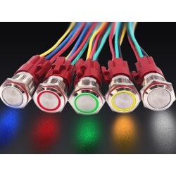 Rugged Metal On/Off Switch with Red LED Ring - 16mm Red...