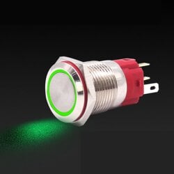 Rugged Metal On/Off Switch with Green LED Ring - 16mm...