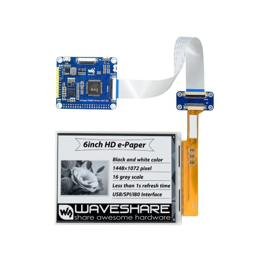 WaveShare 1448×1072 high definition, 6inch E-Ink display HAT for Raspberry Pi