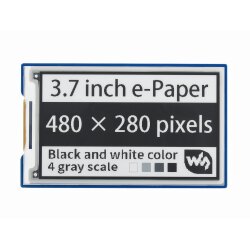 WaveShare 3.7inch e-Paper e-Ink Display HAT For Raspberry Pi, 480×280, Black / White, 4 Grey Scales, SPI