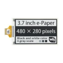 WaveShare 3.7inch e-Paper e-Ink Raw Display, 480&times;280, Black / White, 4 Grey Scales, SPI, Without PCB