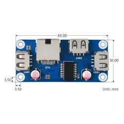 WaveShare Ethernet / USB HUB HAT (B) for Raspberry Pi Series, 1x RJ45, 3x USB 2.0