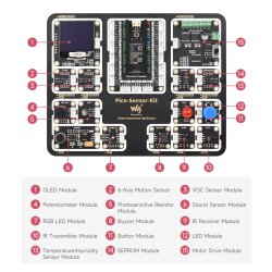 WaveShare Raspberry Pi Pico Entry-Level Sensor Kit Including Pico Expansion Board and 15 Modules